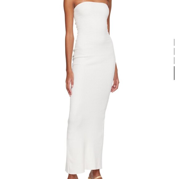 BINYA Strapless Long White Ribbed Dress - Picture 3 of 4